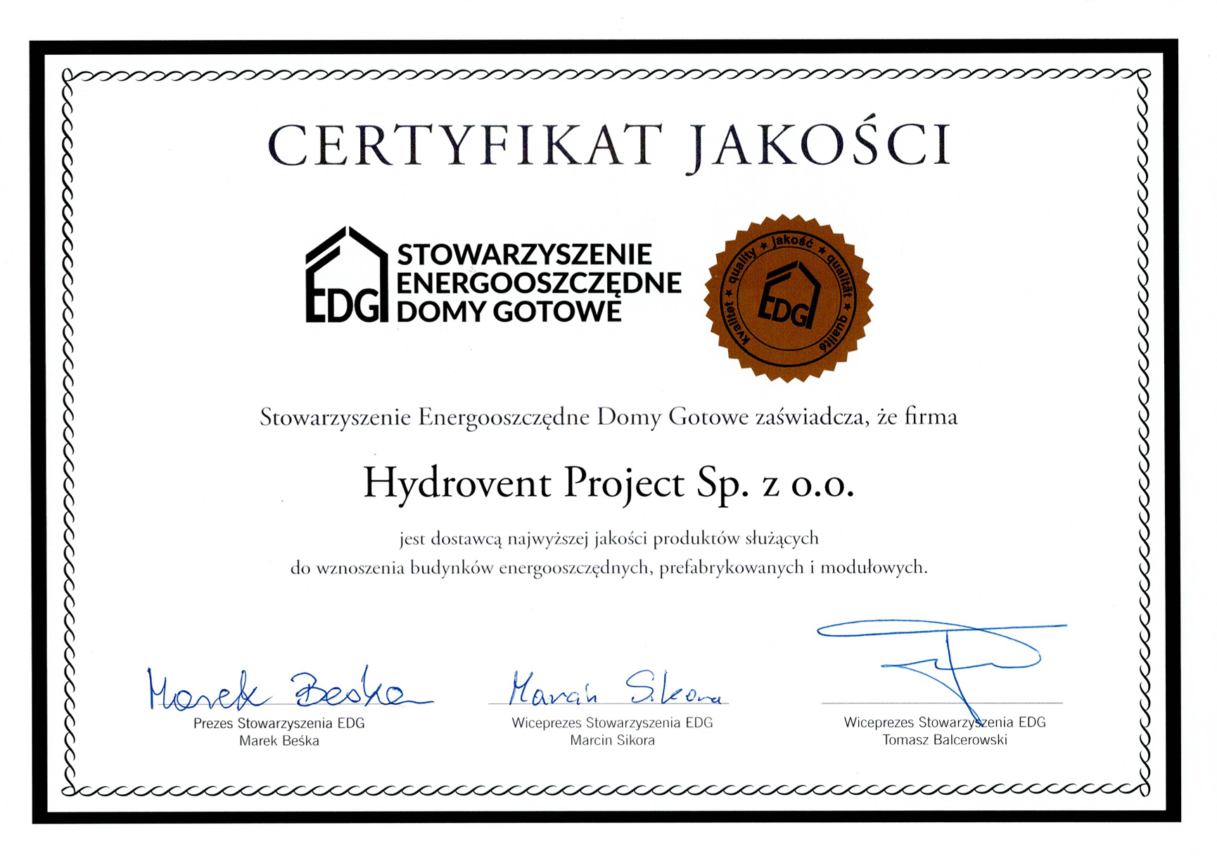 Certyfikat jakości, energooszczędne domy gotowe